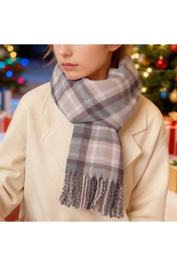 Fashion Blanket Wrap Shawl Scarves for Women Winter Thick Warm Scarves for Cold Weather Knit Plaid Soft Tassel Scarf Pink