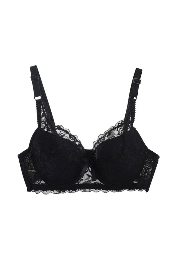Floral Lace Bras for Women Plus Size Push up Bralette Underwire Embroidered Mesh Bra Full Coverage Everyday Bra Black XXL 95C