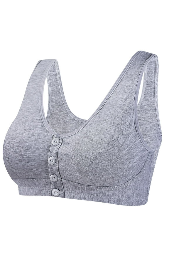 Floral Print Bras for Older Women Front Closure Convenient Everyday Bras Mid Buttons Comfortable No Underwire Gathering Bras Gray L(38)