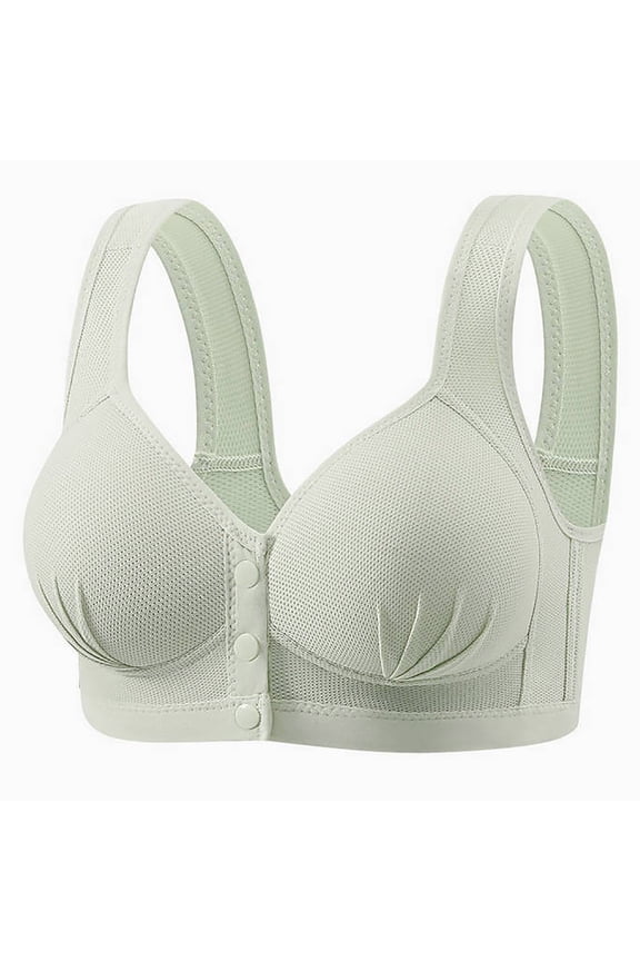 Floral Print Bras for Older Women Front Closure No Underwire Breathable Plus Size Bras Comfy Full Coverage Push Up Bra Green L