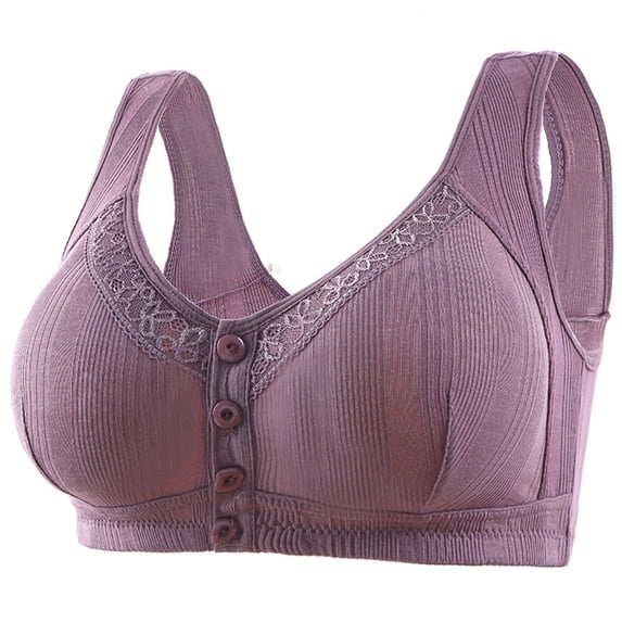 MGDXOX Floral Print Bras for Older Women Front Closure No Underwire Full Coverage Everyday Bras Comfort Breathable Cotton Bralette Purple 36