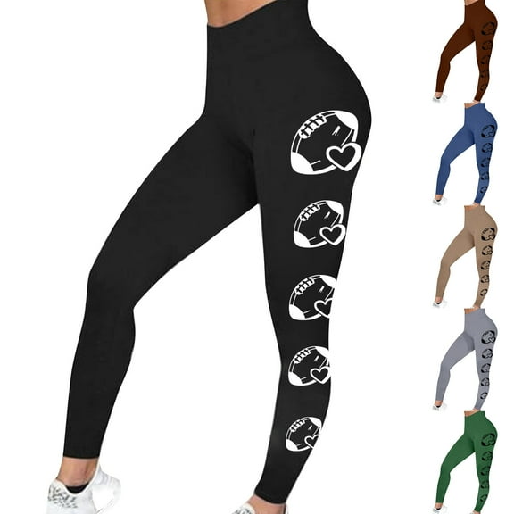 MGDXOX Game Day Football Leggings for Women Football Season Yoga Pants Sunday Tummy Control Graphic Workout Leggings Khaki S