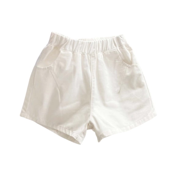 MGDXOX Girls Casual Twill Shorts Elastic Waist Loose Solid Color Shorts with Side Pockets Soft Lightweight Bottoms for Summer Daily Wear and Outdoor Activities White 8 Years