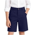 thumbnail image 1 of MGDXOX Girls Classic Solid Color Chino Shorts Button Zip Closure Straight Leg Casual Bottoms Simple Stylish Design for School Uniform Daily and Formal Occasions Navy 11 Years, 1 of 9