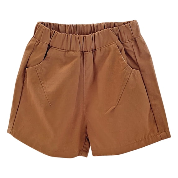MGDXOX Girls Elastic Waist Cargo Casual Shorts Loose Fit Solid Color Bottoms Multi Pocket Design Lightweight Durable Fabric for Outdoor Hiking and Daily Play Brown 18 Months