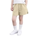 thumbnail image 1 of MGDXOX Girls Elastic Waist Relaxed Fit Casual Shorts Solid Color Simple Basic Bottoms Soft Breathable Comfortable for Everyday Kids Wear and Outdoor Play Yellow 5 Years, 1 of 5