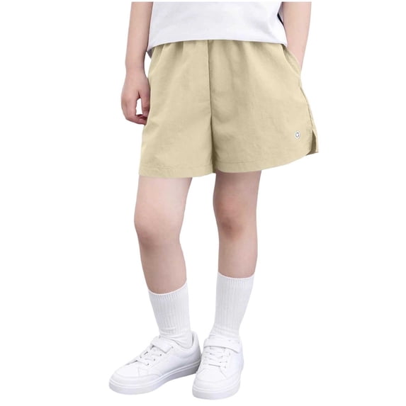 MGDXOX Girls Elastic Waist Relaxed Fit Casual Shorts Solid Color Simple Basic Bottoms Soft Breathable Comfortable for Everyday Kids Wear and Outdoor Play Yellow 5 Years