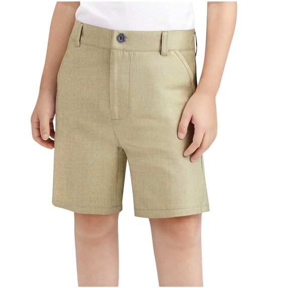 MGDXOX Girls Formal Chino Shorts Button Closure with Belt Loops Classic Straight Leg Shorts for School Uniform and Special Occasions Khaki 9 Years