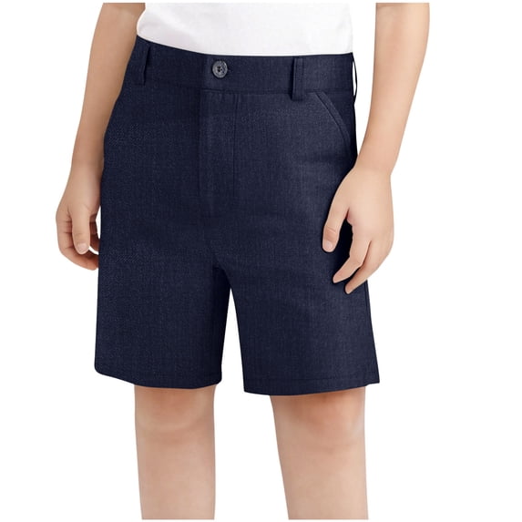 MGDXOX Girls Formal Chino Shorts Button Closure with Belt Loops Classic Straight Leg Shorts for School Uniform and Special Occasions Navy 15 Years
