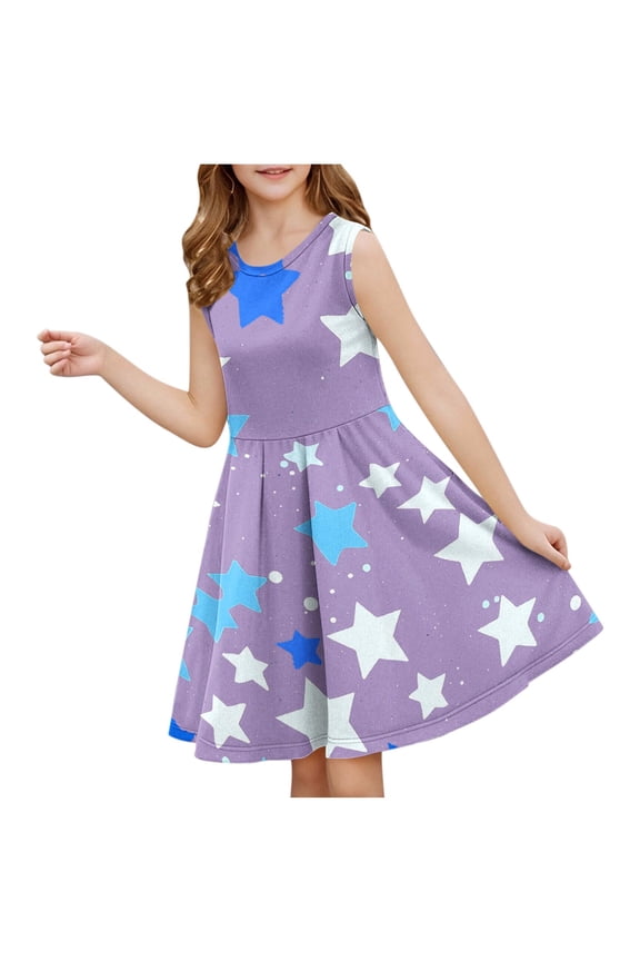 Girls Gradient Tank Dress Summer Sleeveless Sundress A Line Beach Casual Dresses for Kids Purple 4 Years