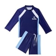 thumbnail image 1 of MGDXOX Girls Rash Guard Set UPF50+ Sun Protection Swim Shirt with Board Shorts Bathing Suit Kids Beach Swimwear Navy 9-11 Years, 1 of 5