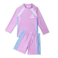 thumbnail image 1 of MGDXOX Girls Rash Guard Set UPF50+ Sun Protection Swim Shirt with Board Shorts Bathing Suit Kids Beach Swimwear Pink 7-8 Years, 1 of 4