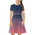 thumbnail image 1 of MGDXOX Girls Short Sleeve Ombre Star Print Dress with Gathered Waist Casual Flared Swing Dress for Kids Purple 9 Years, 1 of 7