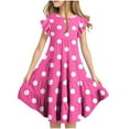 thumbnail image 1 of MGDXOX Girls Short Sleeve Round Neck Dress with Polka Dot Print and Tiered Skirt Casual Flared Swing Dress Hot Pink 14 Years, 1 of 7