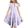 thumbnail image 1 of MGDXOX Girls Short Sleeve Round Neck Dress with Polka Dot Print and Tiered Skirt Casual Flared Swing Dress Purple 6 Years, 1 of 7