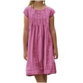 thumbnail image 1 of MGDXOX Girls Short Sleeve Round Neck Dress with Textured Embroidery and Gathered Front Casual Loose Shift Dress for Comfortable Play Hot Pink 6 Years, 1 of 6