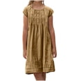 thumbnail image 1 of MGDXOX Girls Short Sleeve Round Neck Dress with Textured Embroidery and Gathered Front Casual Loose Shift Dress for Comfortable Play Khaki 6 Years, 1 of 6