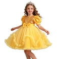 thumbnail image 1 of MGDXOX Girls Short Sleeve Sequin Tulle Dress with Puffed Sleeves and Bow Waist Accent Formal Party Dress for Special Occasions Yellow 3-4Years, 1 of 8