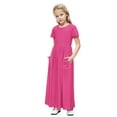 thumbnail image 1 of MGDXOX Girls Short Sleeve Solid Color Maxi Dress with Gathered Waist and Side Pockets Casual Flowy Swing Dress for Kids Hot Pink 11 Years, 1 of 8