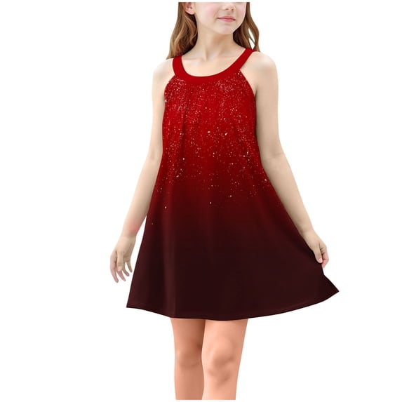 MGDXOX Girls Sleeveless Ombre Print Dress with Square Neck and Loose Fit Casual Swing Dress for Parties Red 9 Years