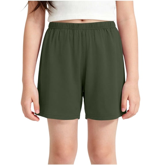 MGDXOX Girls Solid Color Loose Casual Shorts Elastic Waist Lightweight Breathable Shorts for Daily Outings School Playtime and Summer Wear Green 14 Years