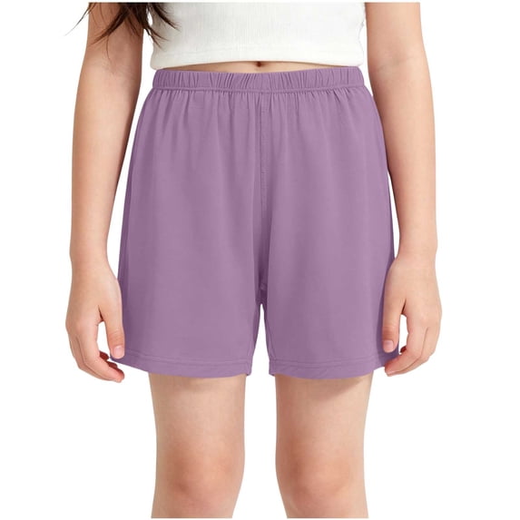 MGDXOX Girls Solid Color Loose Casual Shorts Elastic Waist Lightweight Breathable Shorts for Daily Outings School Playtime and Summer Wear Purple 12 Years