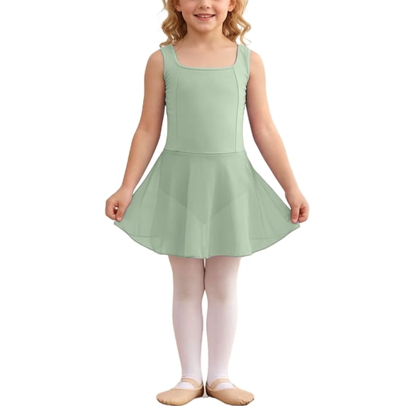 MGDXOX Girls Spaghetti Strap Ballet Leotard Dress with Skirt Overlay Dancewear for Ballet Practice and Performance Mint Green 3-4Years