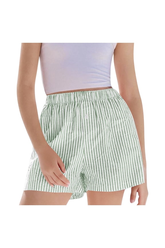 Girls Striped Casual Shorts Elastic Waist with Button Detail Breathable Lightweight Shorts for Summer and Casual Occasions Green 11 Years