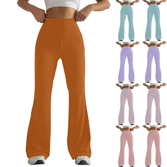 MGDXOX High Waist Women Flared Leggings Tummy Control Casual Tight Fitting Hip Shaping Yoga Pants Wide Leg Stretchy Workout Gym Pants Orange XL