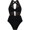 thumbnail image 1 of MGDXOX High Waisted Bikini Sets for Women Tummy Control Swimsuits Two Piece Solid Modest Mesh Bathing Suits Black M, 1 of 5