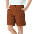 thumbnail image 1 of MGDXOX Kids Button Front Elastic Waist Casual Shorts Loose Solid Color Lightweight Breathable Bottoms Simple Stylish Design for Summer Daily School Brown 120, 1 of 6