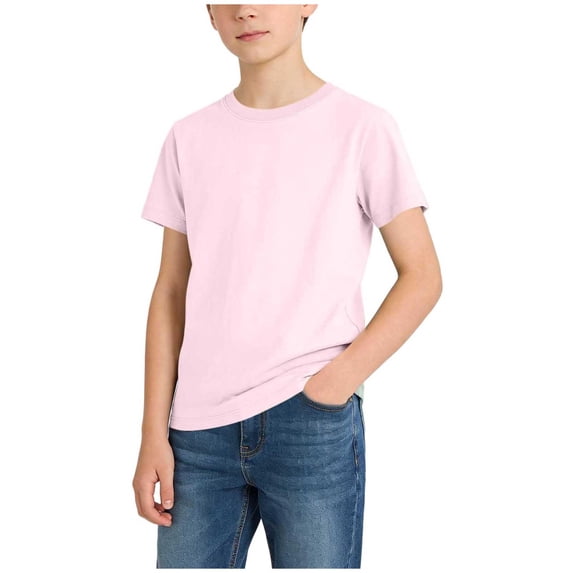 MGDXOX Kids Short Sleeve Crew Neck Basic Solid T Shirts Soft Breathable Cotton Fabric Spring Summer Casual School Daily Wear Pink 5-6 Years