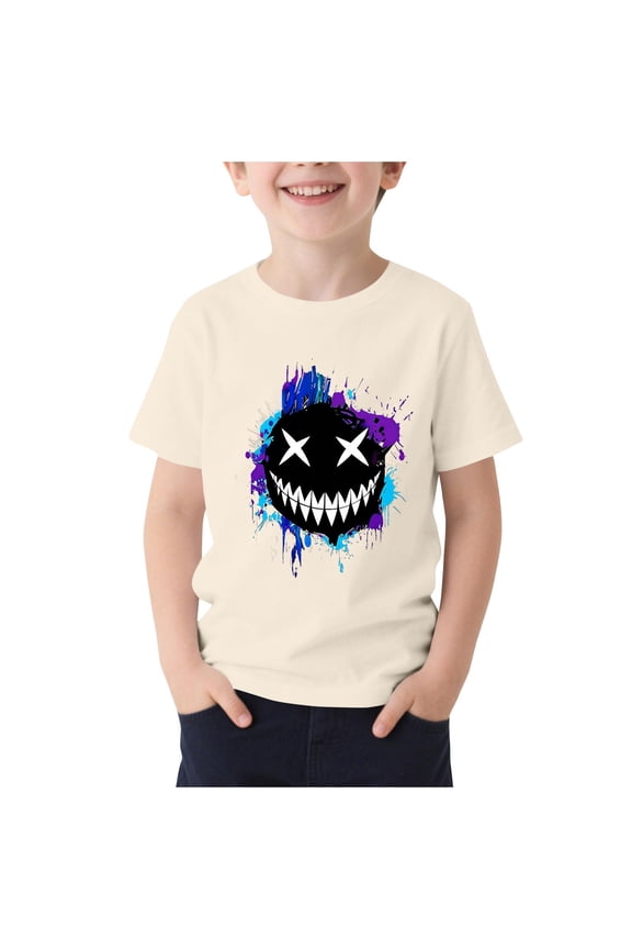 Kids Short Sleeve Crew Neck Graphic T Shirt Monster Print Design Soft Cotton Fabric Spring Summer Streetwear School Casual Daily Wear Beige 130