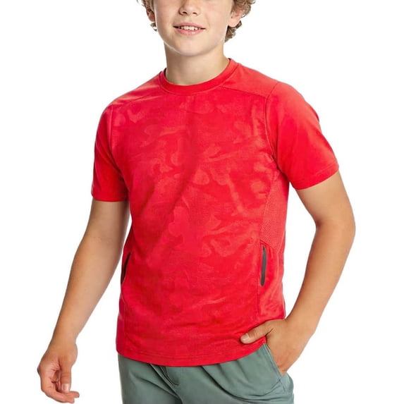 MGDXOX Kids Short Sleeve Crew Neck Sport T Shirt Raglan Sleeves Quick Dry Stretch Fabric Spring Summer Outdoor Running Training Casual Wear Red 13-14Years