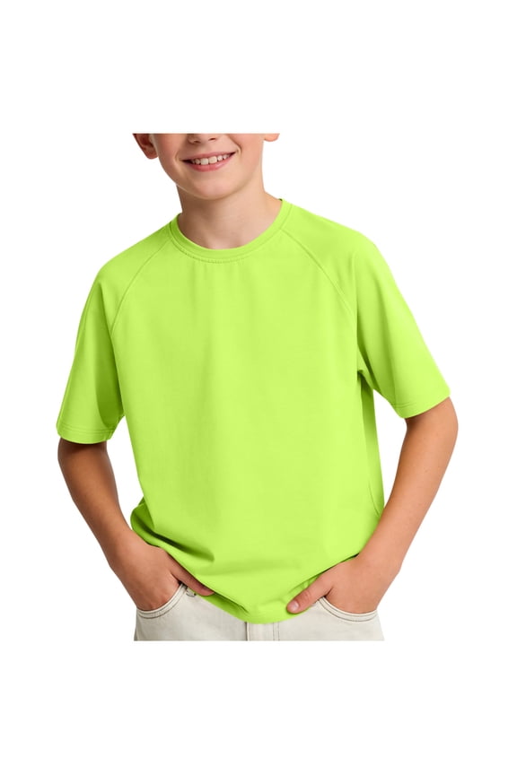 Kids Short Sleeve Crew Neck T Shirt Raglan Sleeves Breathable Stretch Fabric Spring Summer All Day Comfort Casual School Outdoor Wear Mint Green 5-6 Years