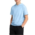 thumbnail image 1 of MGDXOX Kids Short Sleeve Hooded Sport T Shirt Lightweight Breathable Fabric Spring Summer Outdoor Running Training Casual Wear Blue 5-6 Years, 1 of 9