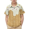thumbnail image 1 of MGDXOX Kids Short Sleeve Ice Cream Print Button Down Shirt Lightweight Breathable Spring Summer Fun Casual Wear Beige 5-6 years, 1 of 8