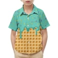 thumbnail image 1 of MGDXOX Kids Short Sleeve Ice Cream Print Button Down Shirts Lightweight Breathable Fabric Spring Summer Fun Casual Wear Green 14-15 years, 1 of 8