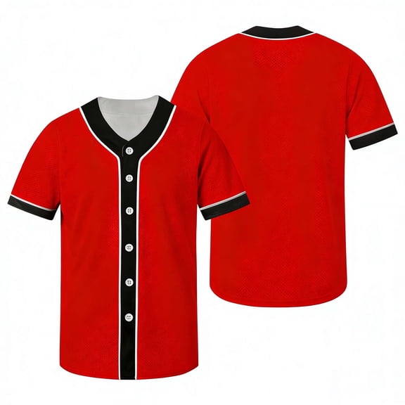MGDXOX Kids Short Sleeve V Neck Baseball Jersey Button Up Front Breathable Mesh Fabric Spring Summer Sports Practice Casual Team Uniform Wear Red 130