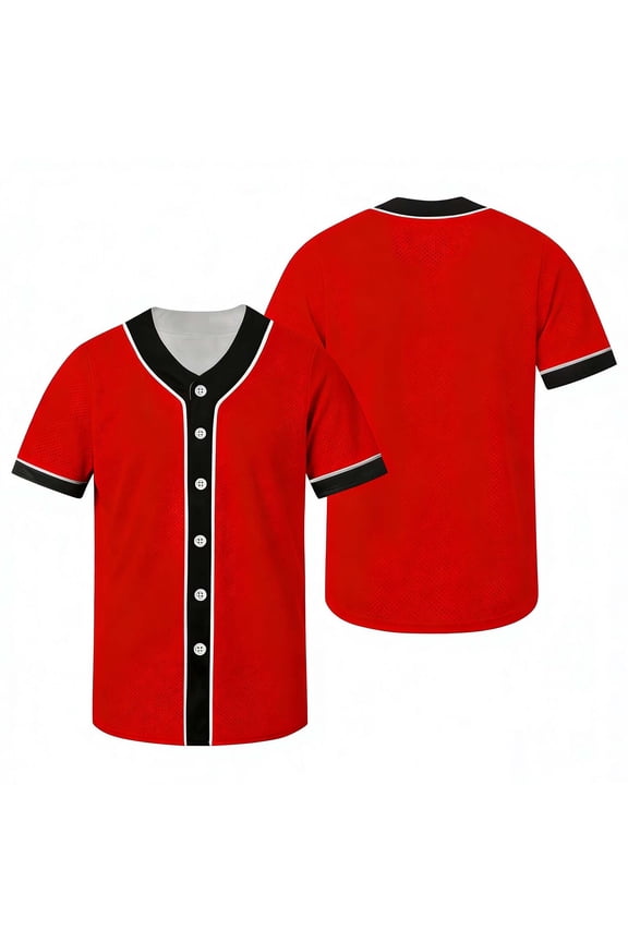Kids Short Sleeve V Neck Baseball Jersey Button Up Front Breathable Mesh Fabric Spring Summer Sports Practice Casual Team Uniform Wear Red 130