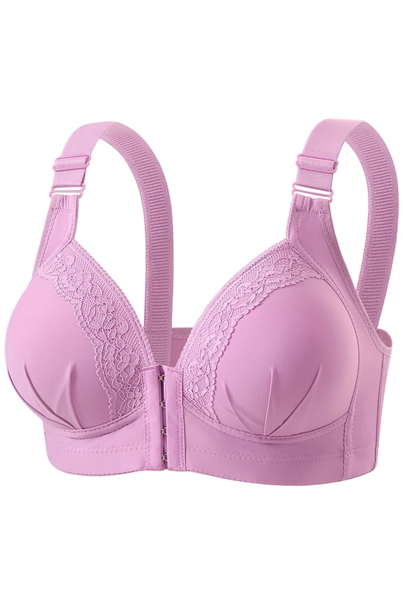 Lace Push Up Bras for Women Front Closure Wirefree Full Coverage Brassiere Adjustable Straps Shaping Seamless Bra Purple 46