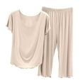thumbnail image 1 of MGDXOX Lounge Sets for Women Cotton Modal Pajamas Casual Short Sleeve Top and Capris Pants Soft Comfy Pj Set 2 Piece Outfits Silver M, 1 of 3