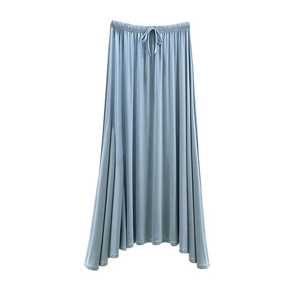 MGDXOX Maxi Skirts for Women Summer Modal Elastic High Waisted Drawstring A-Line Soft Flowy Skirt for Daily Loungewear Light Blue XXL