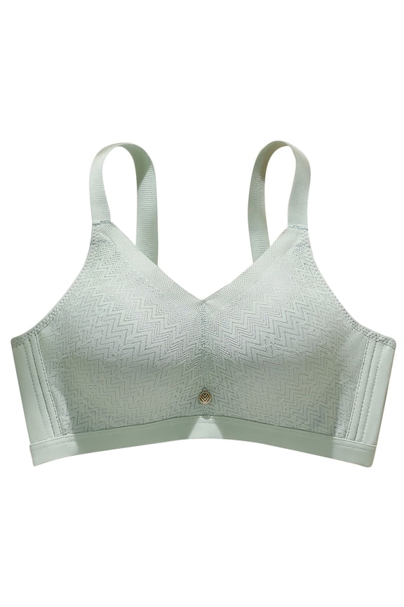 Medium Wide Adjustable Strap Geometric Jacquard V Neck Rhinestone Accent Wireless Everyday Comfort Bra Green 36