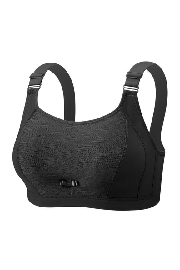 Medium Wide Adjustable Strap U Neck Geometric Embossed Texture Metal Accent Wireless Minimal Daily Support Bra Black 36
