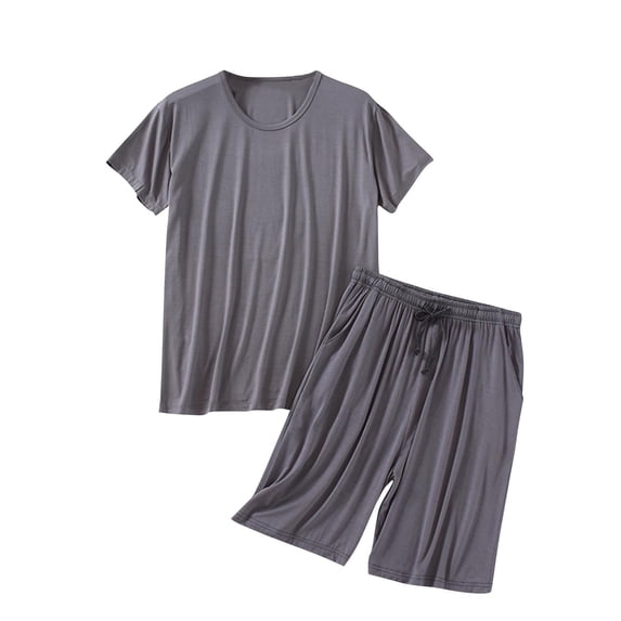 MGDXOX Men's 2 Piece Pajamas Set Summer Lounge Set Short Crew Neck Comfy Fall Oversized Soft Modal Lightweight Pj Set Dark Gray XL