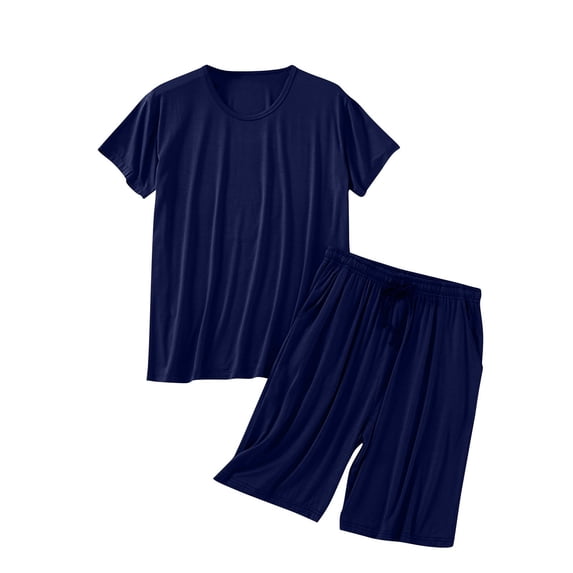 MGDXOX Men's 2 Piece Pajamas Set Summer Lounge Set Short Crew Neck Comfy Fall Oversized Soft Modal Lightweight Pj Set Navy XXXL
