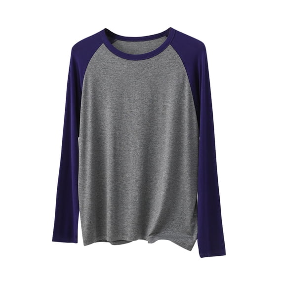 MGDXOX Men's Long Sleeve Raglan Crew Neck Pajamas Fall Color Block Minimalist Patchwork Lightweight Loungewear Dark Blue XL
