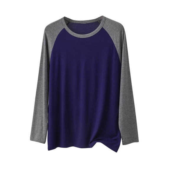 MGDXOX Men's Long Sleeve Raglan Crew Neck Pajamas Fall Color Block Minimalist Patchwork Lightweight Loungewear Dark Gray L