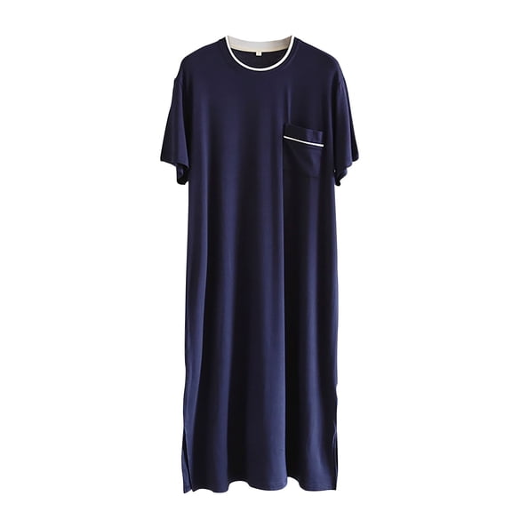 MGDXOX Men's Night Gown Sleep Shirts Comfy Nightgown Nightshirt Sleeping Lounge Nightwear Long Sleeve Pajama Sleepwear Navy XL